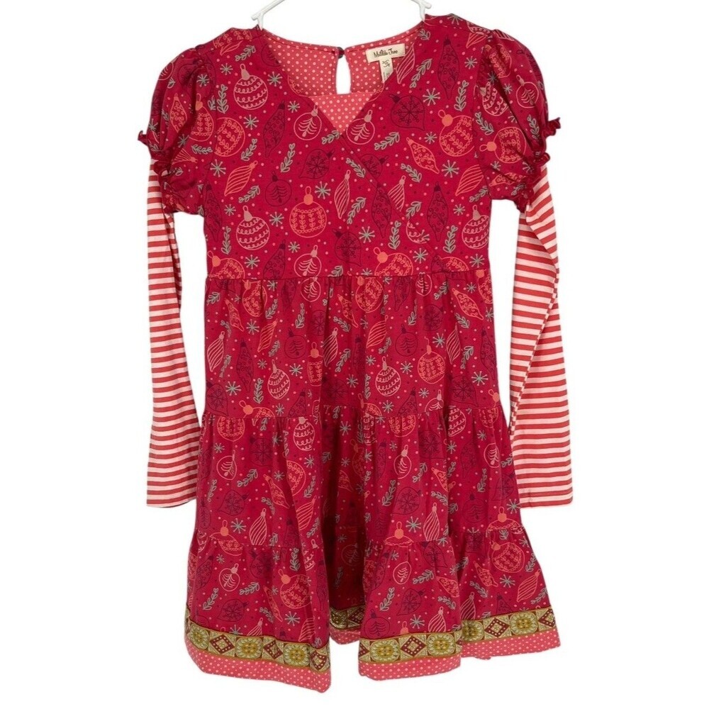 Matilda Jane Persephone Dress Girls Size 10 Red Ornament Striped Holidaycore